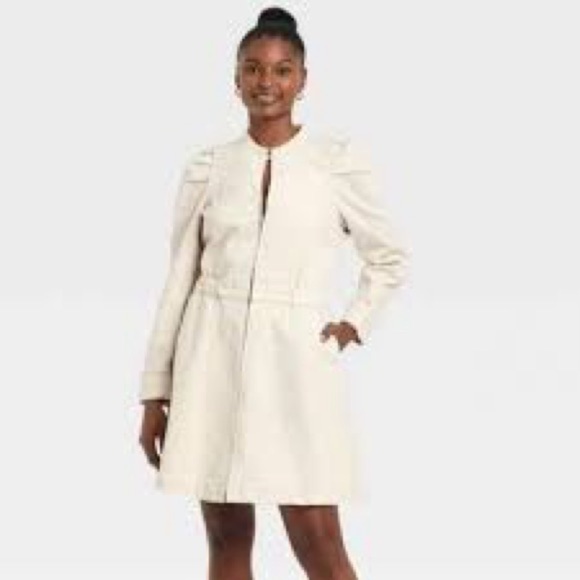Universal thread winter white denim front zip versatile jacket or dress SZmedium - Picture 1 of 10